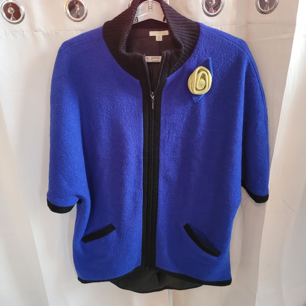 Carson Womens Zip Up Jacket Large Rose Wool Artsy Eclectic Office Colorful 21824